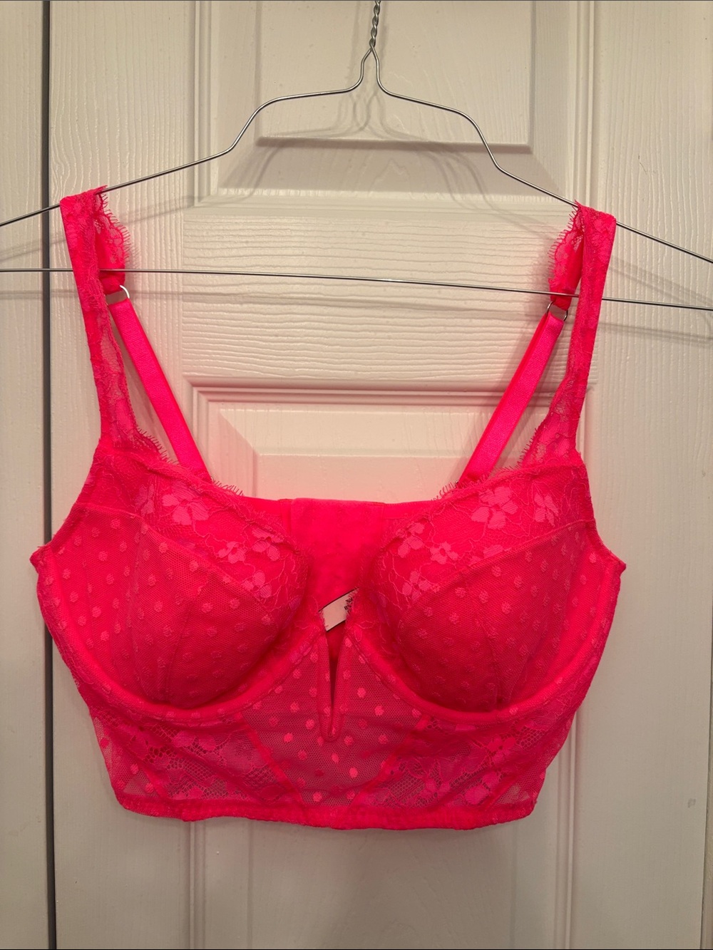 Victoria's Secret Lace Longline Bralette in Neon Pink